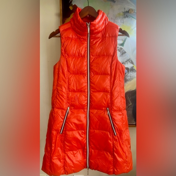 Anorak Long Down Filled Puffer Vest w/ Matching Pouch in Dark Orange (NWT) - Picture 2 of 4